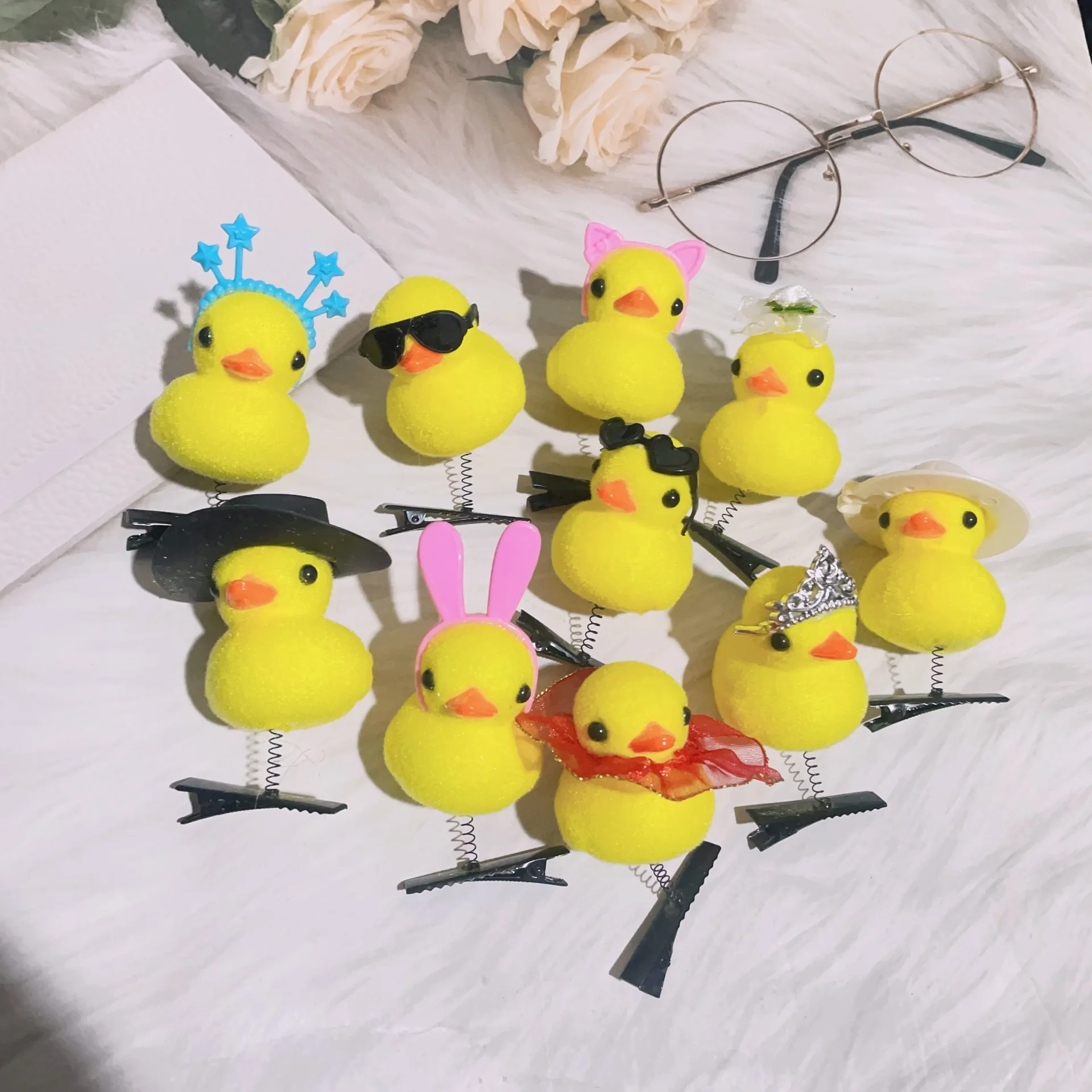 Lovely Funny Hair Accessories Kawaii Spectacled Duck Hair Clip Kids Girls Plush Little Yellow Duck With Glasses Spring Hairpin