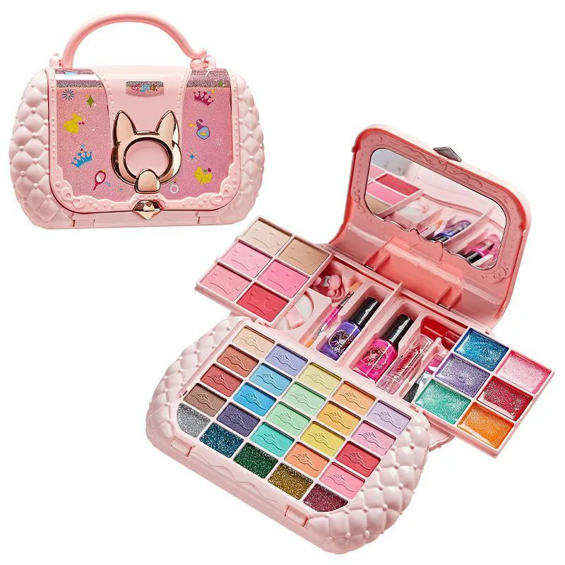 Children makeup mirror set washable makeup toy handbag Little princess girl birthday gift make up suitcase pretend toy for girl
