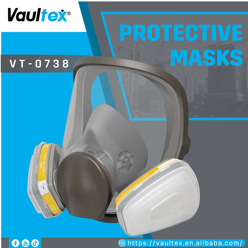 Vaultex wholesale face gas mask anti-fog full face mask adjustable V6800 respirator chemical mask