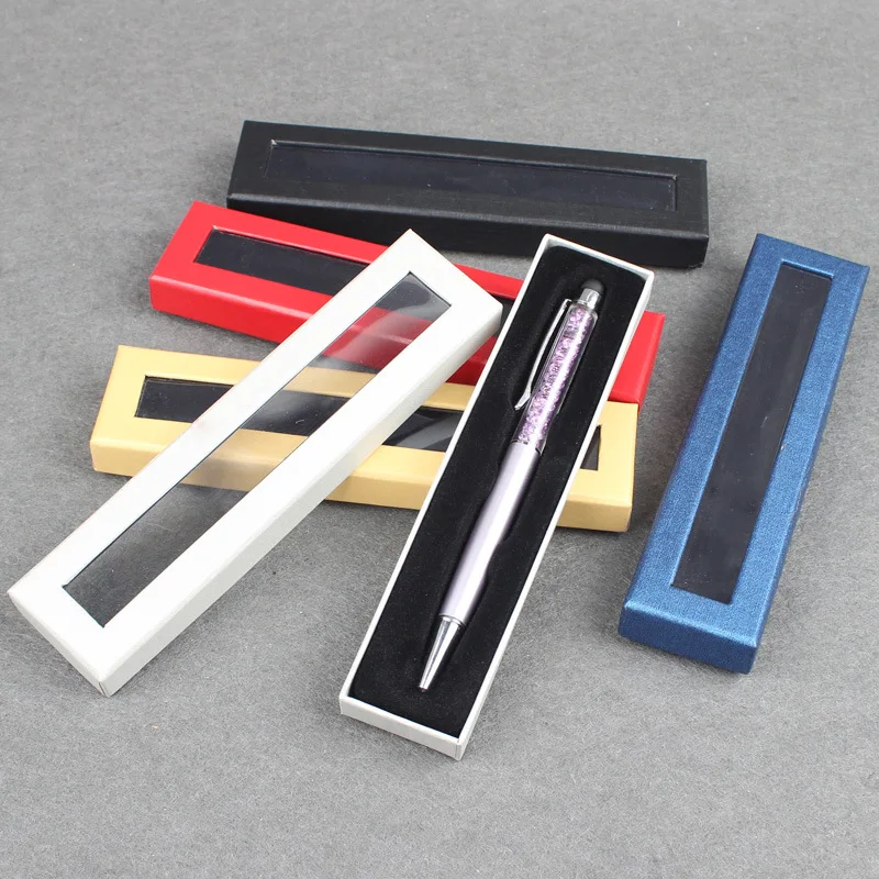 Custom Gift Pen Packaging Boxes Small Cardboard Paper Pencil Case Transparent Clear Lid Pens Box With PVC Windows