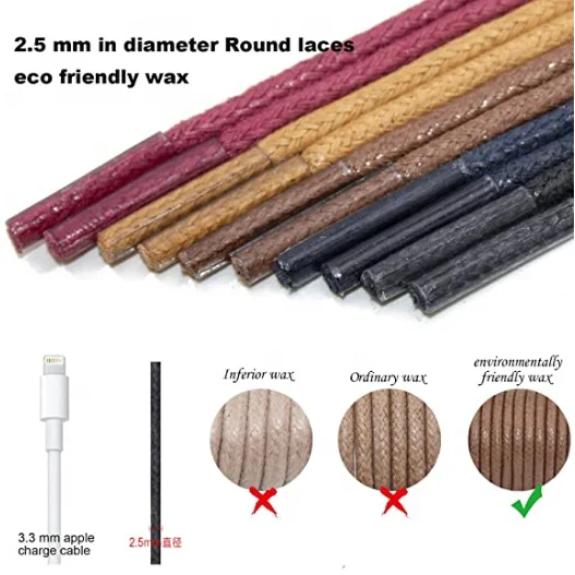 Popular Round Waxed Shoe Laces 2.5mm wide Cotton Shoelace Waterproof Thin Dress Shoe Strings Hiking Boots Waxed Shoelaces