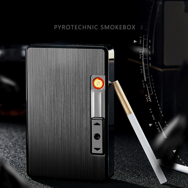 KY Customized 14pcs Cigarettes Pocket Rectangular Electric Charging Aluminium Cigarette Case with Lighter