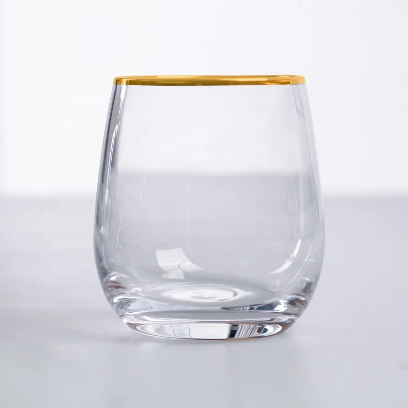 Clear egg shape Drinking stemless Champagne Glass with Gold rim