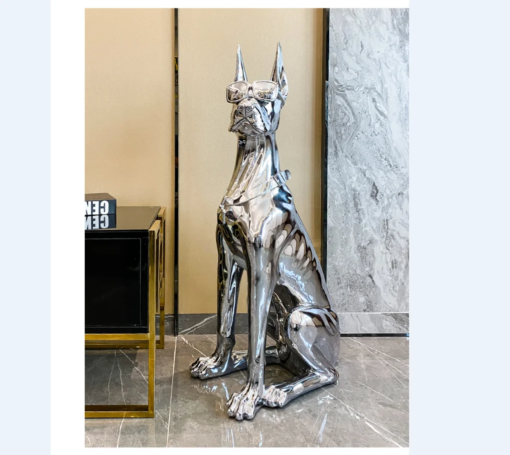 Nordic Decoration Home Art Lovely Gold Modern Ceramic Animal Ornaments Small Dog Sculpture For Home Decor