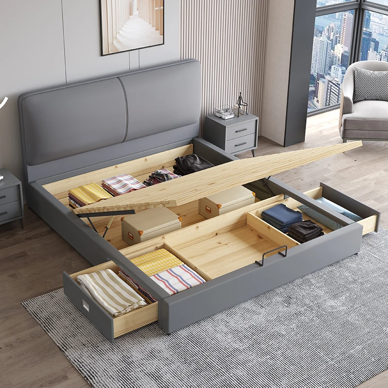 Nordic light luxury technology cloth minimalist modern 1.8m solid wood soft bed