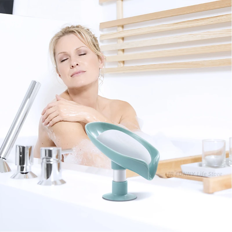 OEM/ODM Hot Selling Creative Suction Cup Drain Tray Waterless Storage Bathroom Supplies Leaf Shaped Soap Box Plastic mold custom