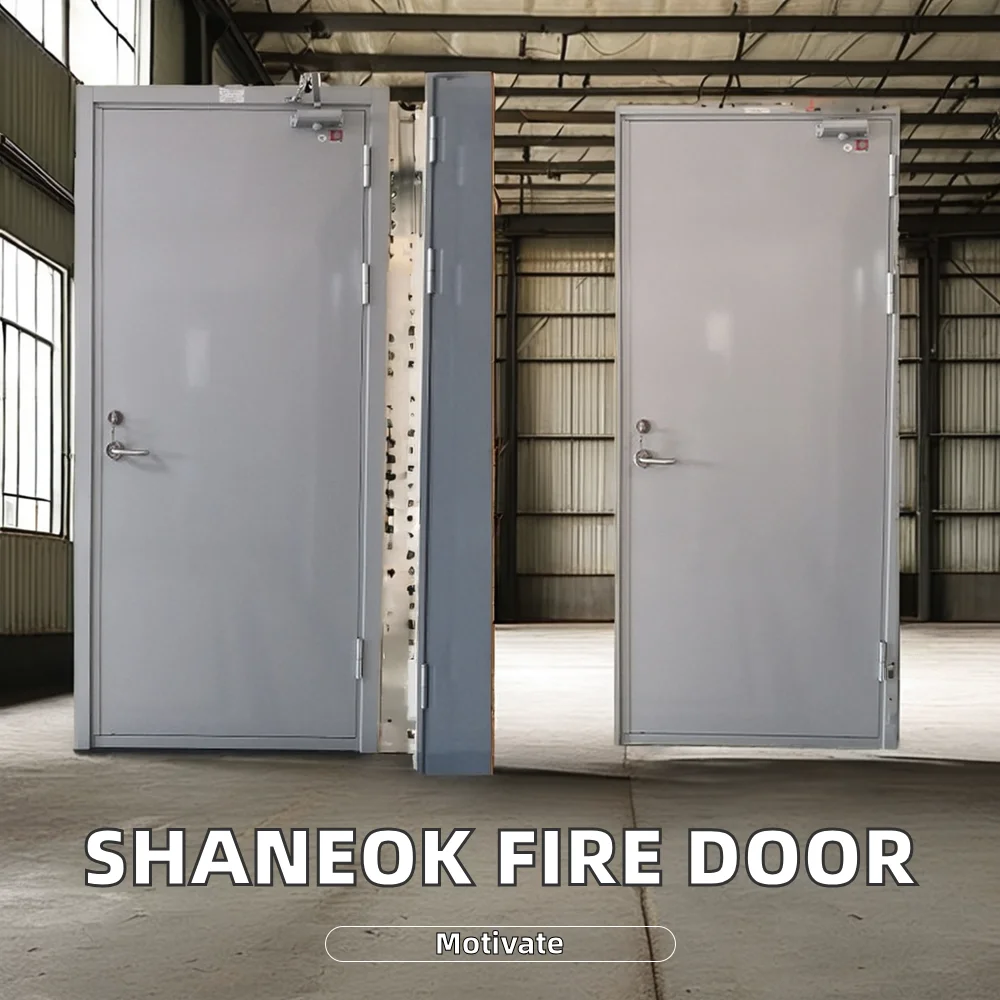 Shaneok Fireproof Metal Emergency Exit Door with Window Vision Fire Rated Steel Door for Mall Application