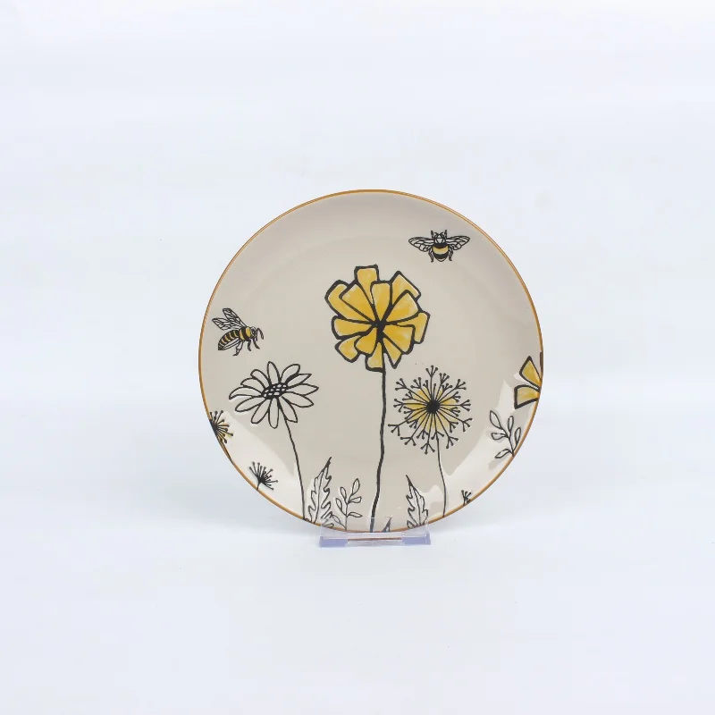 Stoneware dinnerware 18 piece dinner set flower bee pattern design fine china dinnerware