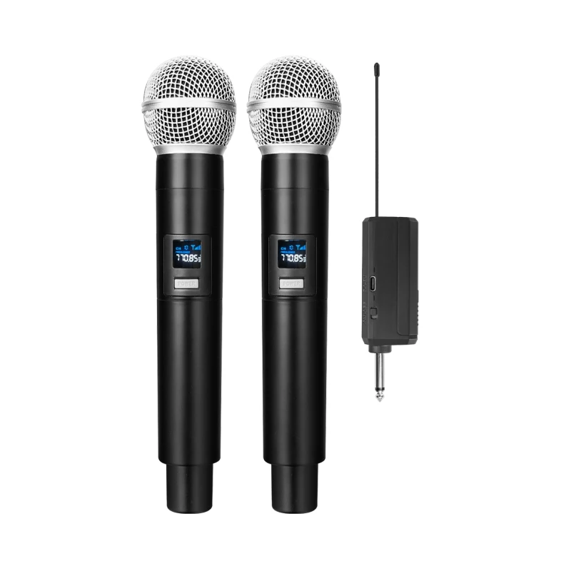 WNSM58 UHF VHF Wireless Dual Handheld Dynamic Microphone Karaoke Mic with Rechargeable Receiver for Wedding Party Speech Church