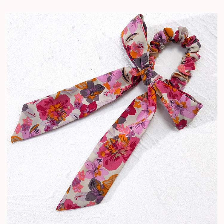 Women Accessories Handmade Scarf Scrunchies Bow Bow knot Pony Tail Elastic Hair Band Hair Ties Ponytail for Girls