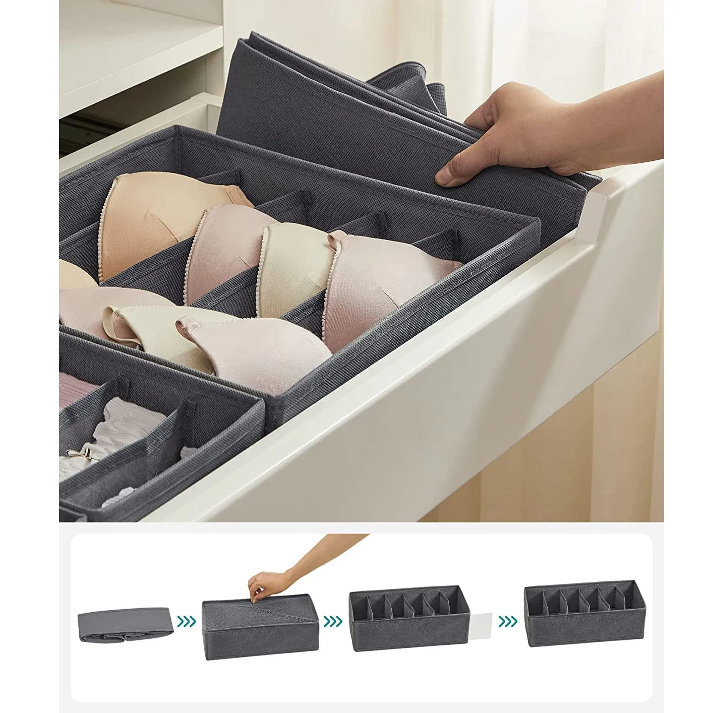 4 Pack Collapsible Underwear Drawer Organizers Wardrobe Closet Organizers Set Fabric Storage Boxes for Bras Socks Ties Scarves
