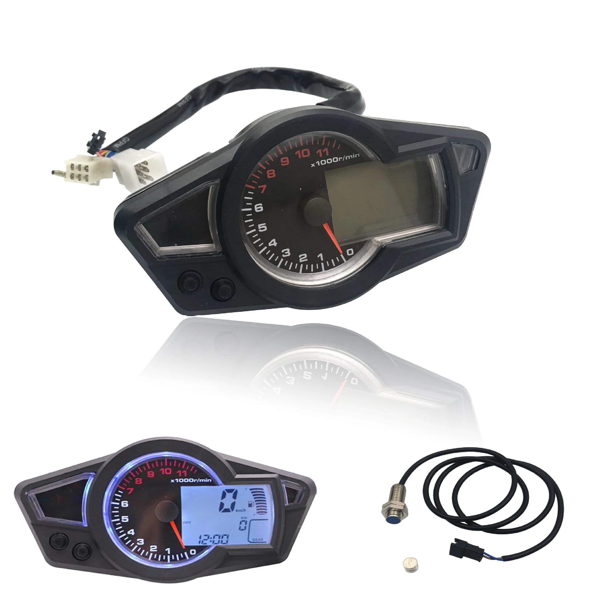 Retro Universal LCD Digital Odometer Speedometer Tachometer Gauge Motorcycle