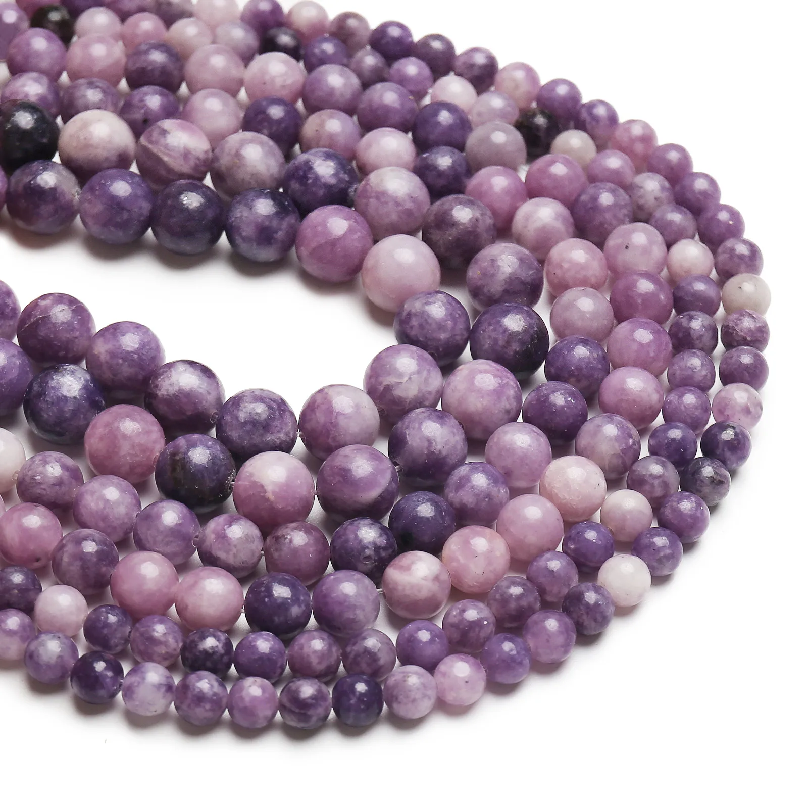 Wholesale Natural Stone Round Smooth Loose Beads Crystal Healing Gemstone Purple Lepidolite African Turquoise Bloodstone for DIY