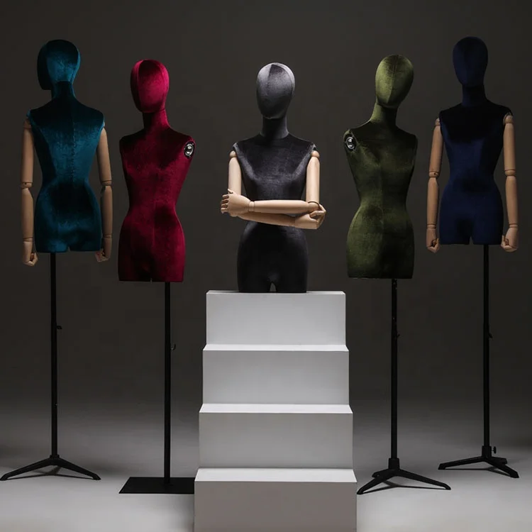 XINJI Clothing Store Fashion Velvet Upper-body Mannequin Women with Head Flannel Half Body Female Mannequin Wedding Dress Lady