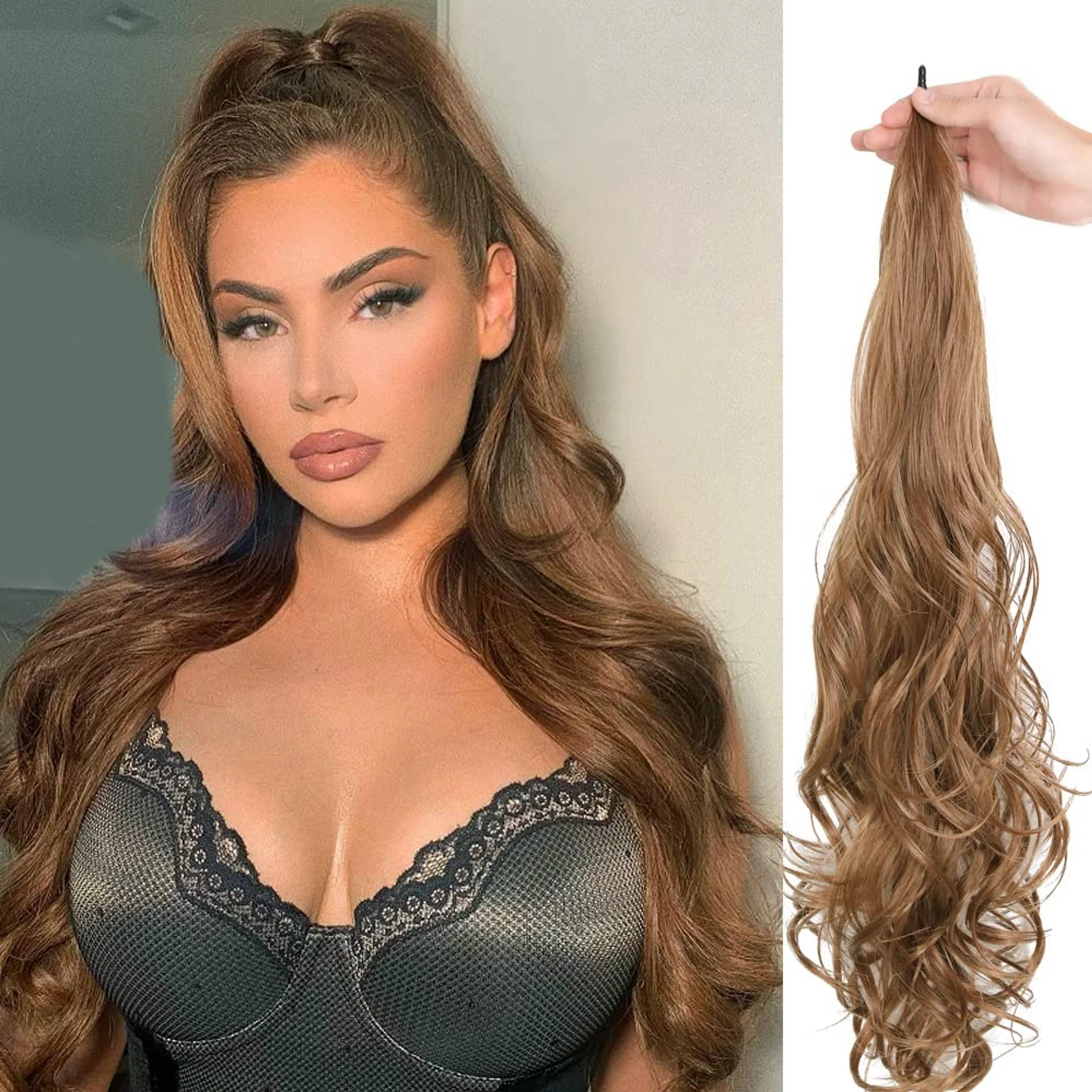 32' Ponytail Hair Extension Long Pony Tail Hair for Women Flexible Wrap Around Ponytail Natural Synthetic Horse Tail Hair