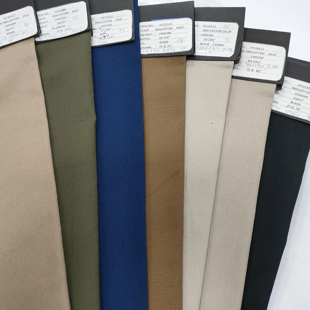 
Stretch 97 Cotton 3 Spandex Twill Chino Fabric For Woman Pants 