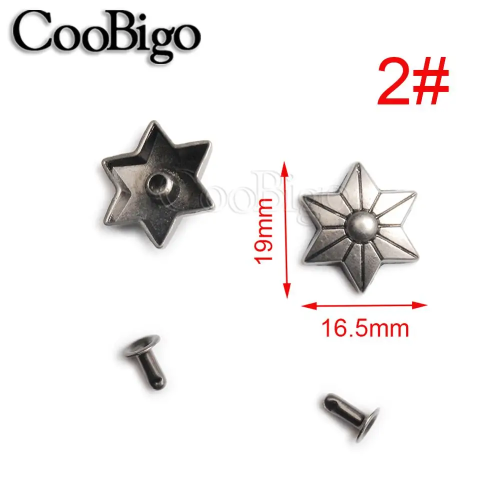 100 sets/Pack Pewter Studs Rivet Spikes Punk Rock Garment Shoe Bag Pets Collar Leather Craft Parts Rose Flame Snowflake #GZ112