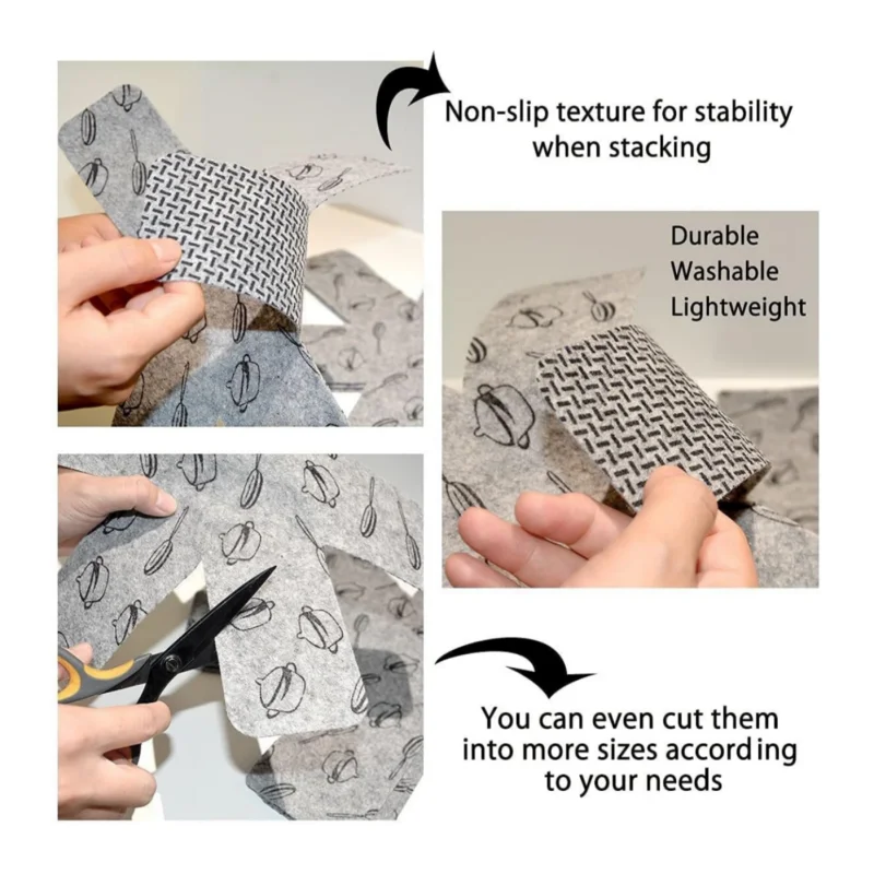 Felt Pan Protector Separator for Stacking All Clad to Prevent Scratching Anti Slip Non-Stick Pans Cookware Accessories Set of 12