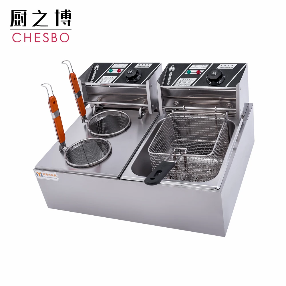 Equipment Dual Tank Generic 5000W 12 Liter 2 Holes 1 Basket Electric Countertop Pasta Cooker Noodles Machine French fries fryer
