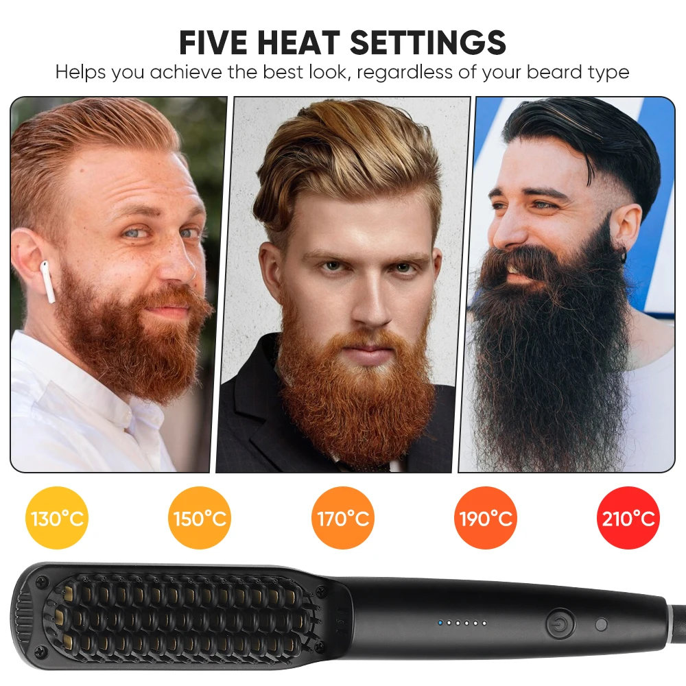 New Design Anti Scald 2 In 1 Portable Men Beard Comb Electric Mini Portable Custom Hair Straightener Brush Comb For Hair Care
