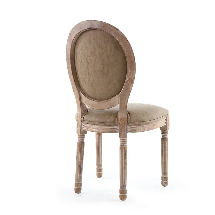 Tufted Design Elegant Luxury Sand Pu Leather Wood French Dining Chair