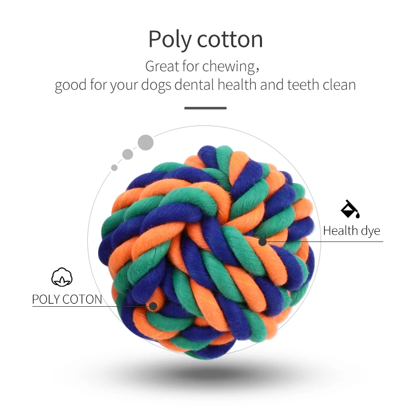 Poly colorful woven cotton puppy chew toy CVC interactive pet toy ball for dog