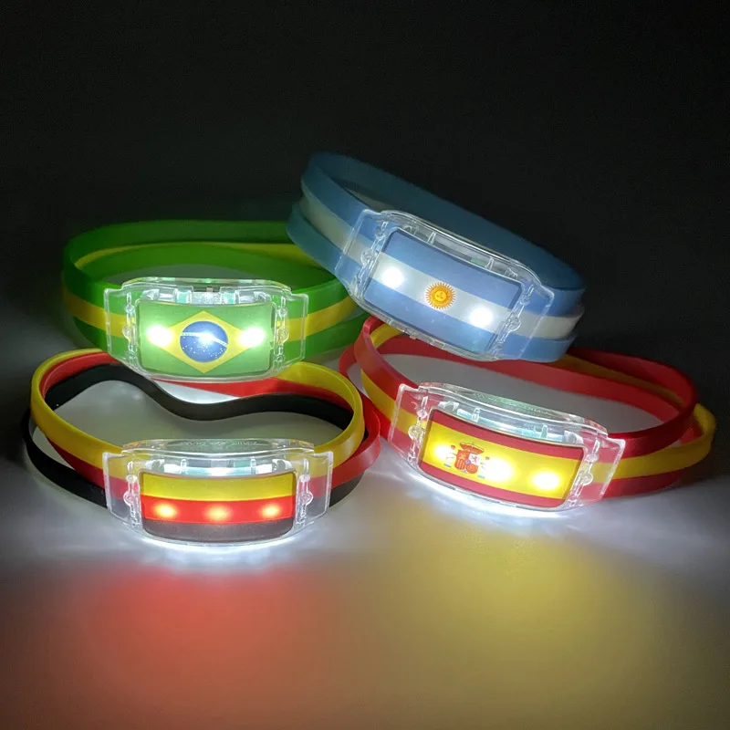 2022 World Cup Flag Bracelet American Brazil Soccer team Flag Luminous Silicone Bracelet Scene Atmosphere Led Lighting Props
