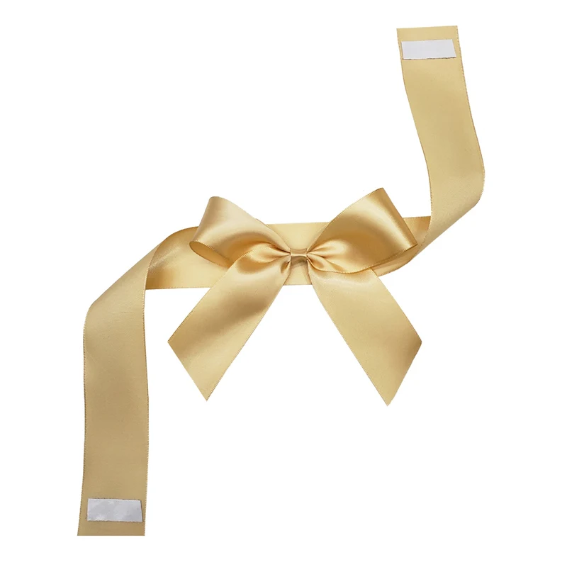 Customized Made Good Price Ribbon Print Gift Bow Tie Design Gold Satin Ribbon Bows For Gift Box