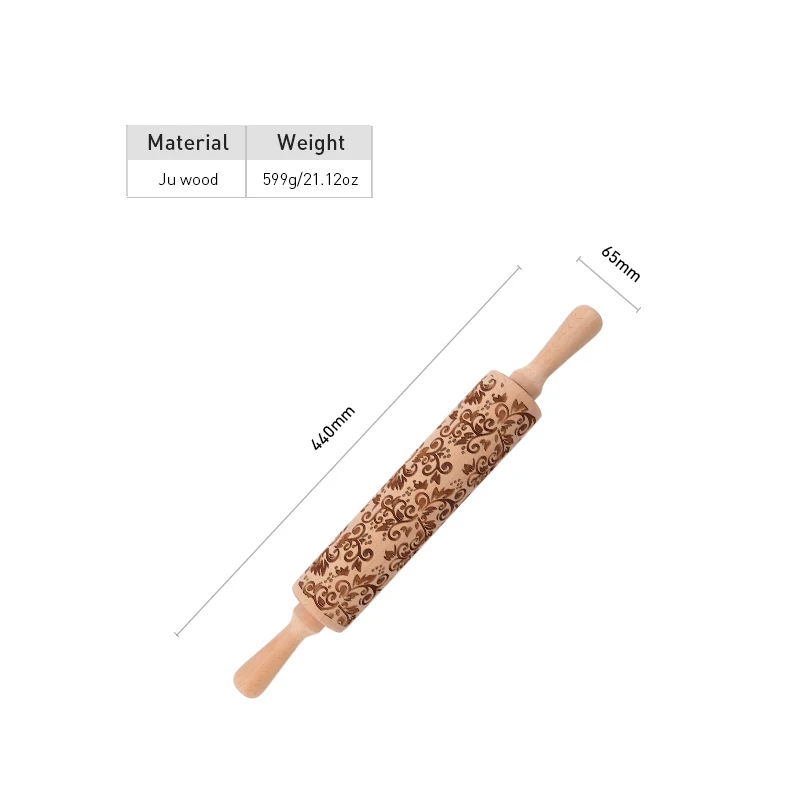 New Product Ideas Patterned Embossing Beech Wood Cookies Rolling Pin Wooden with Popular Price