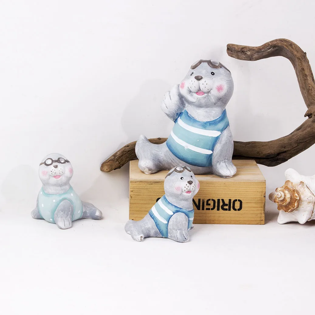 3pieces Lovely Garden Sitting Sea Lion Statue Decor Figurines Ornaments Statues Yard Art Figurines