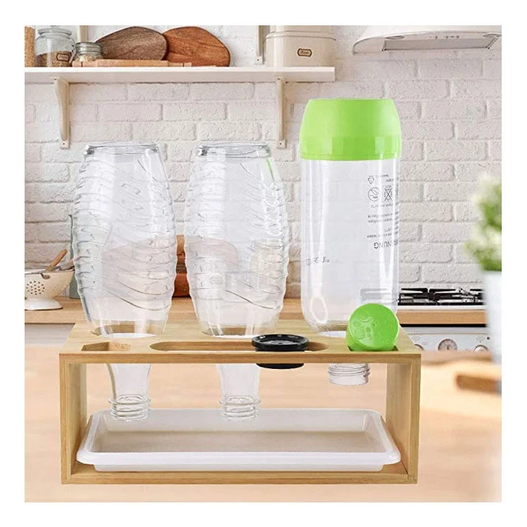 
Bamboo bottle drying rack with bamboo drip tray for water drip pan 