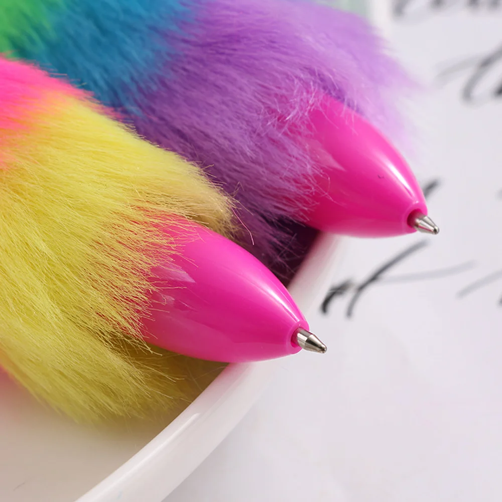 new plush multi-color ballpoint pen creative multicolor rainbow 6 color pen for girl more beautiful scenery fluffy maomao pen