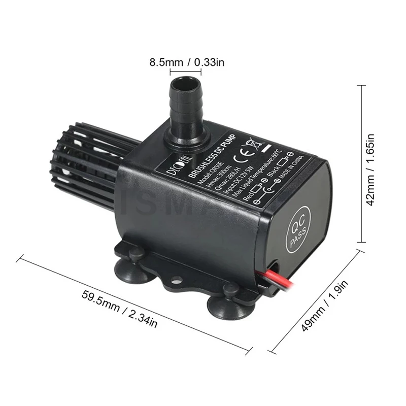 DC 12V 5W Mini Brushless Water Pump Home Decor Water Cooling Pump for Solar Submersible Fountain Pool Garden