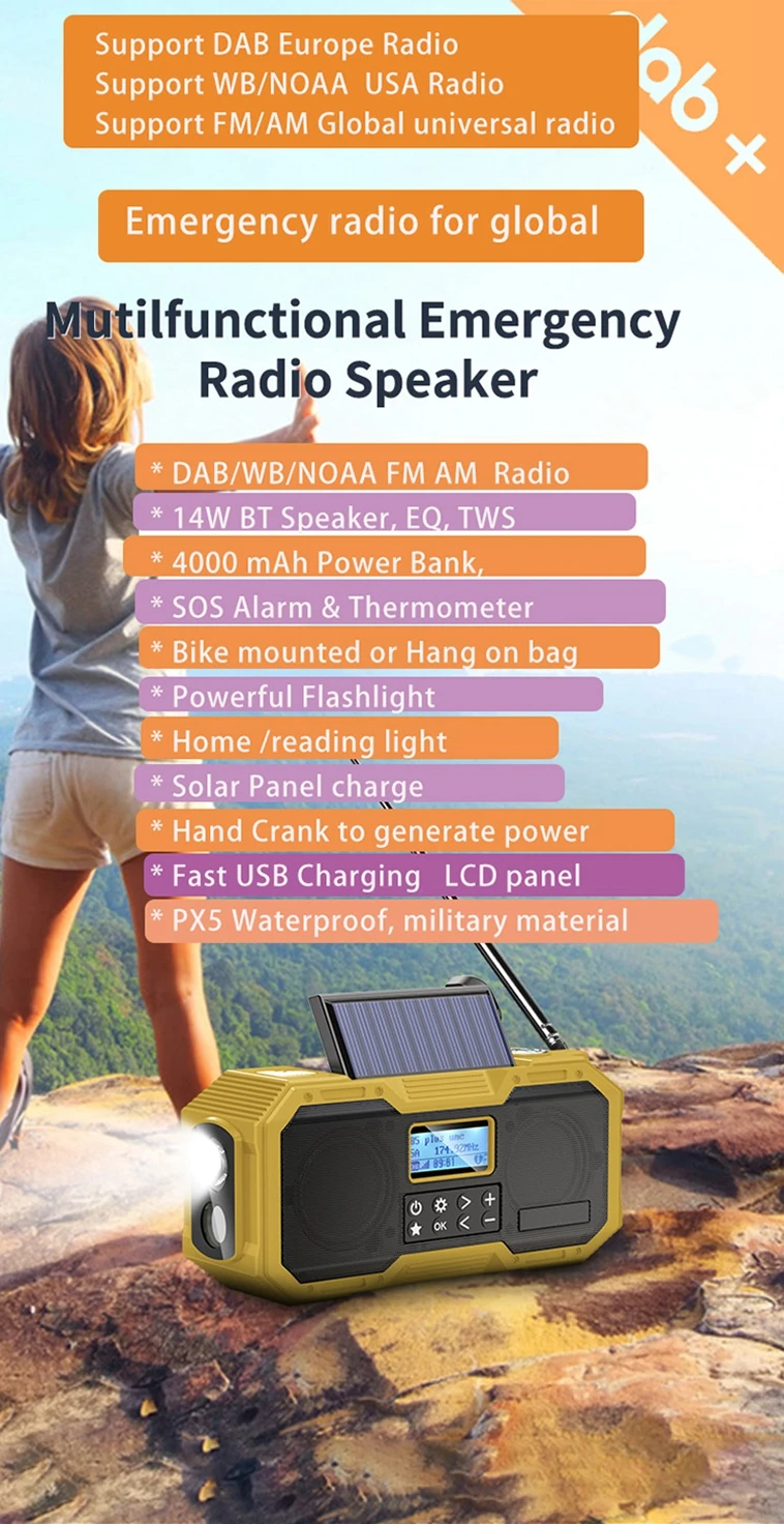 Popular Emergency Weather BT speaker and Home Radio multi Bt Wireless Speaker Digital Radio With Am/Fm Wb/ Receiver