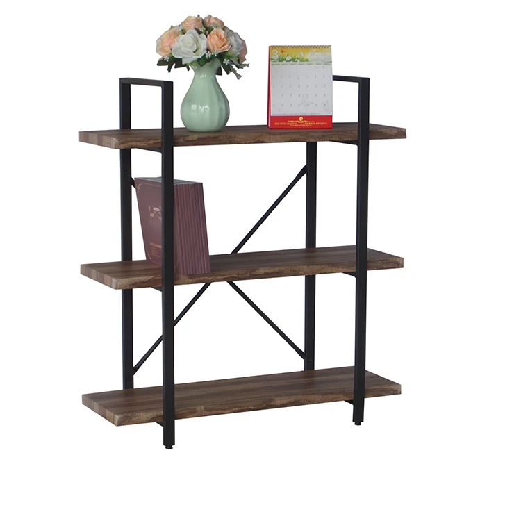 Vintage style black 3-tiers bookcase wooden bookshelf for school room
