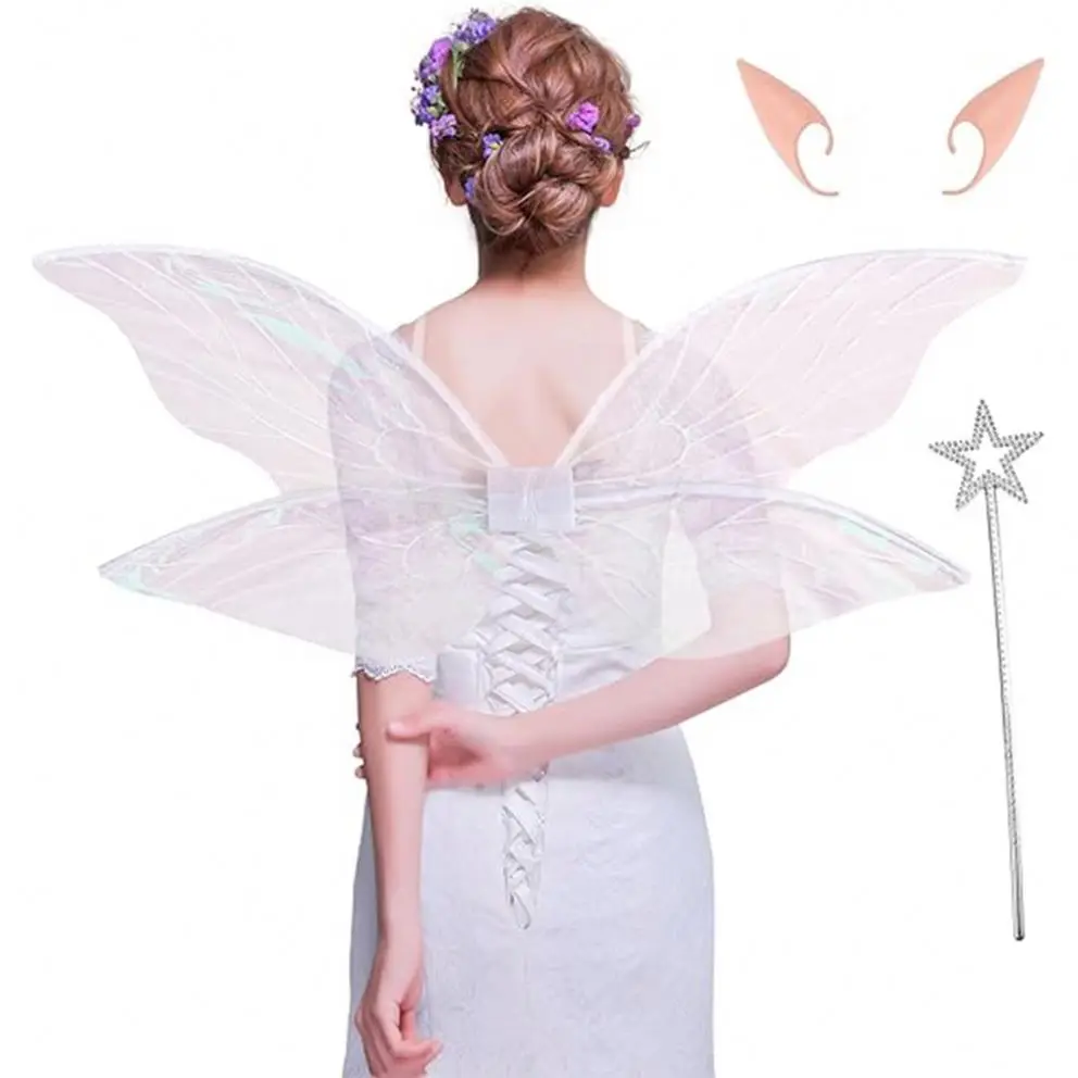 4PCS Butterfly Fairy Wing Decor Butterfly Fairy Wings with Elf Ears Dress Up Birthday Party Favors Costume Halloween Angel Wing