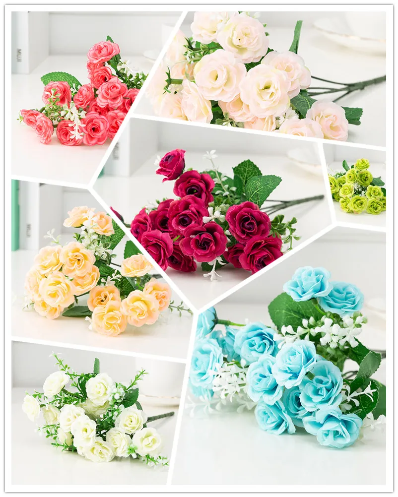 1 Wholesale artificial roses family wedding decoration artificial flower small bouquets home party wedding rose bouquets