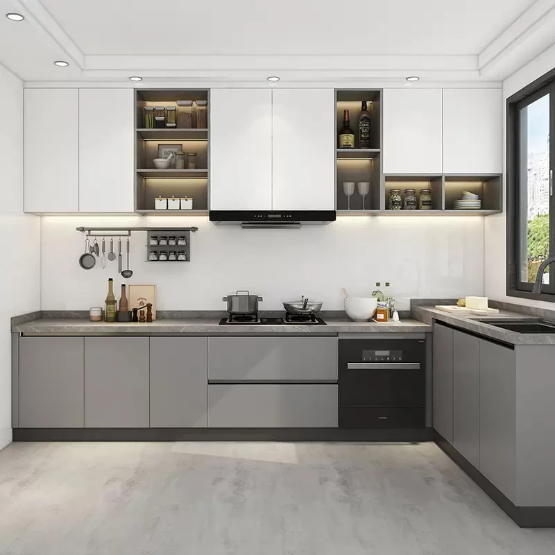 Free 3D drawing high end quality project  high gloss UV  simple  modern small kitchen design