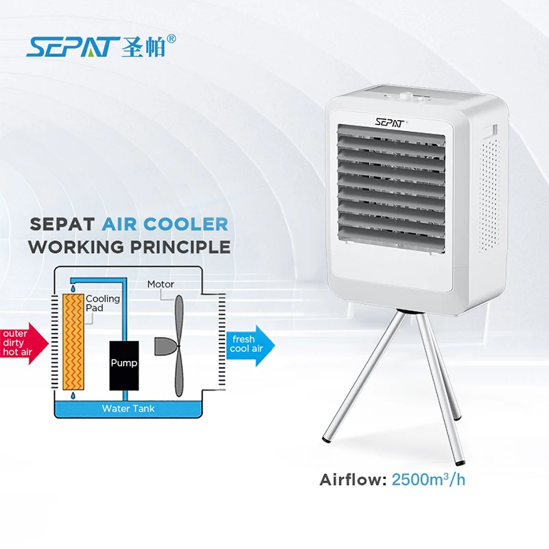WEIYE factory SEPAT brand SF-25T 2500CMH airflow 20L outdoor portable air cooler water pump air cooler fan motor