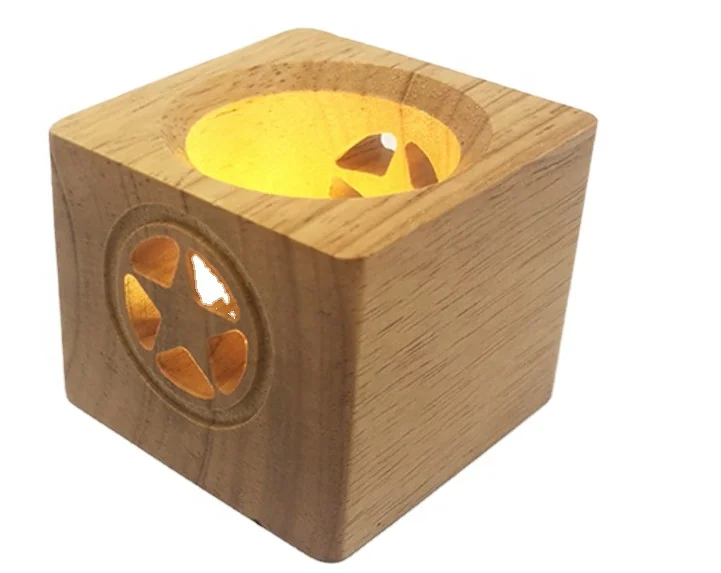 Cube Wooden Display Stand with Star Engraving Decoration for Crystal Ball Single LED Color Swith on USB Cable