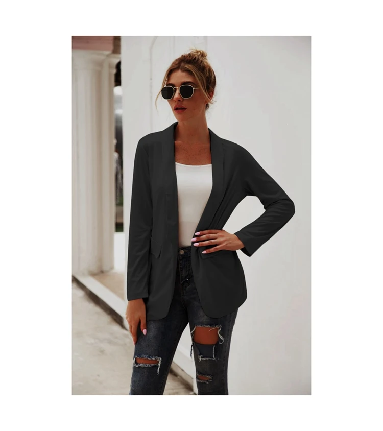 Оптовая продажа, женское однотонное пальто хорошего качества с отложным воротником на заказ, Офисная куртка