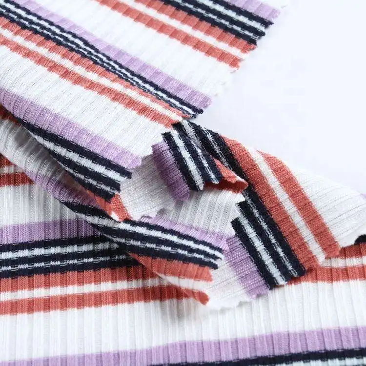 High quality super soft touch polyester spandex ribbed colour striped rib knitted fabric
