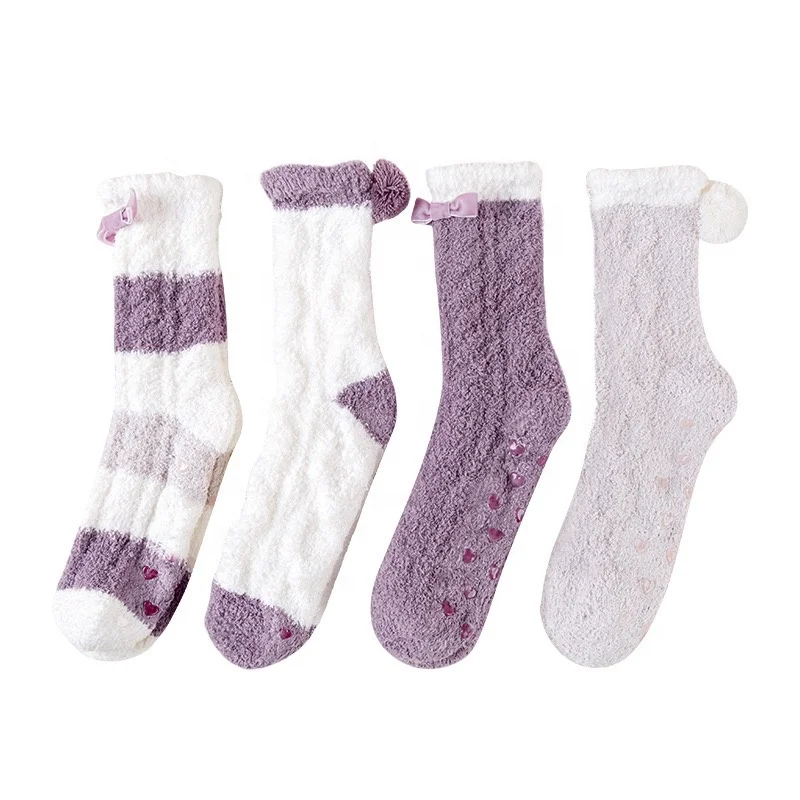 women girls ladies Winter Warm thick fuzzy fleece anti slip long  Sock With silica gel grips