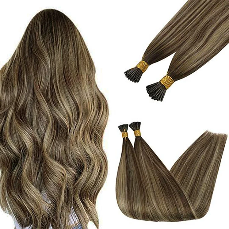 Full Shine Wholesale Real  BrazilianHuman Hair Extensions Balayage Brown I Tip Hair Extensions( #4/27/4)