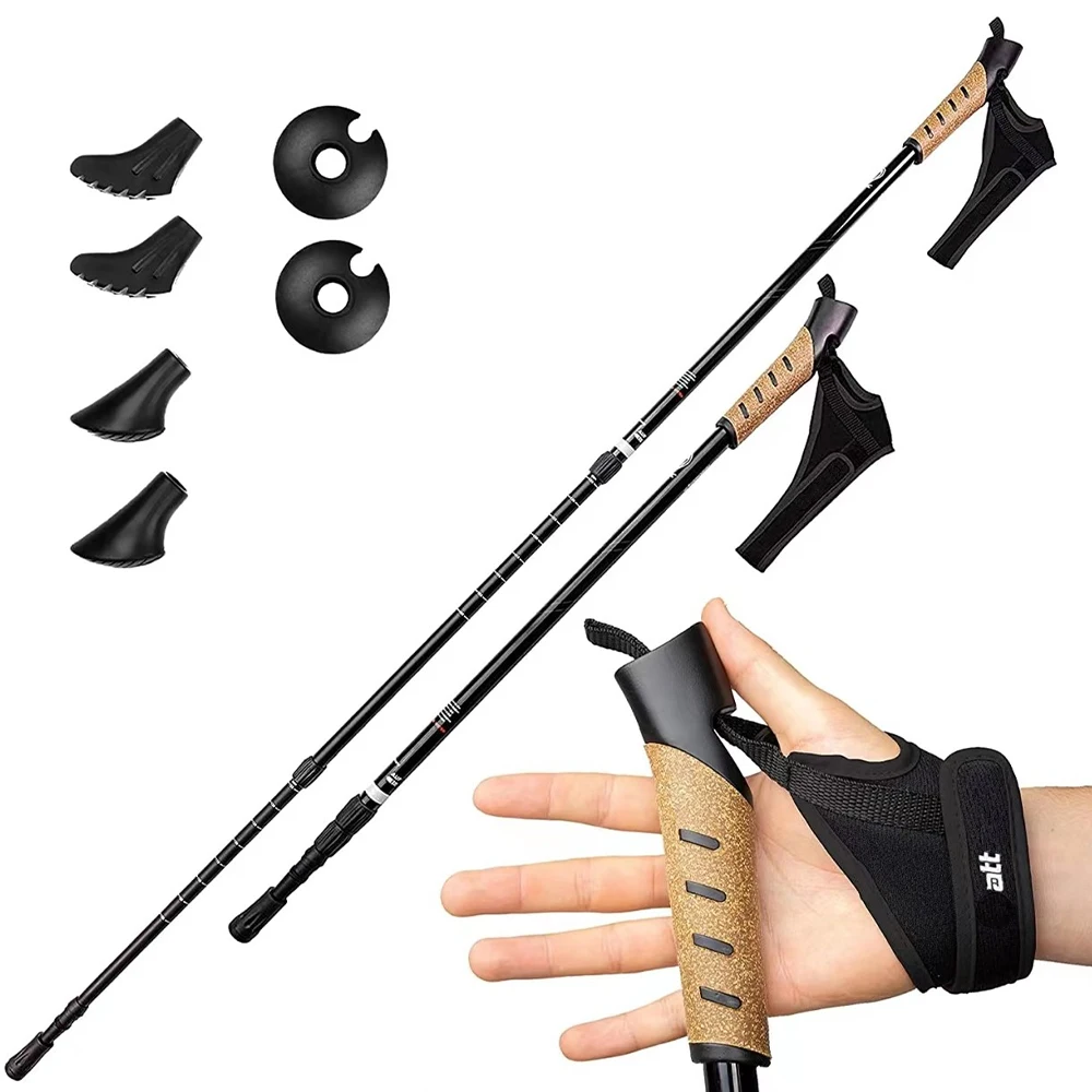 3-секционная алюминиевая пробковая ручка 6061 Выдвижная телескопическая Противоударная противоскользящая походная палка скандинавский Треккинговый походный прогулочный шест