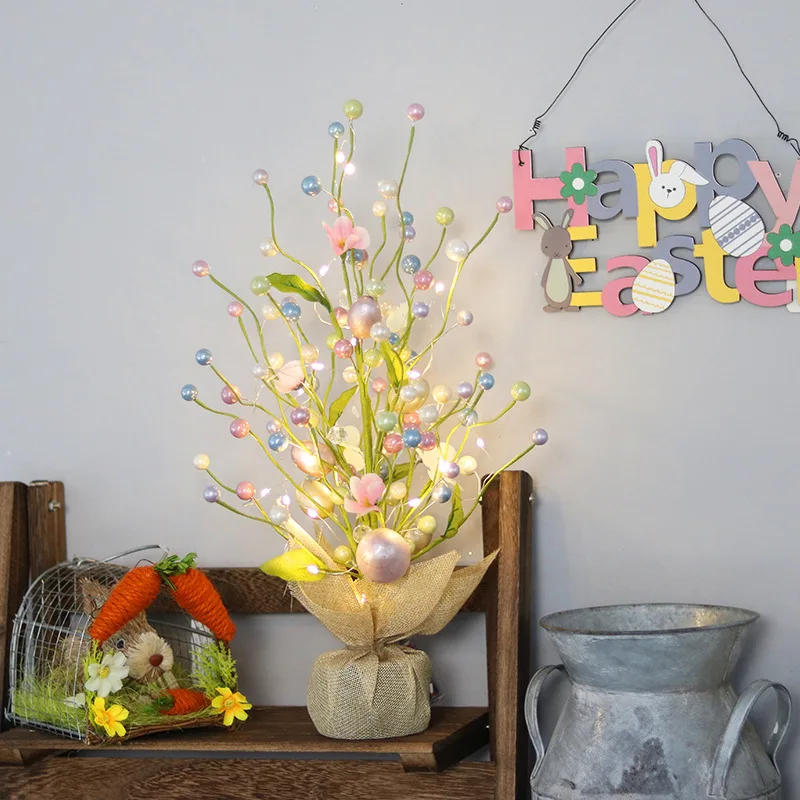 Wholesale Easter Home Decor Lighting Led Decorations Easter Egg Trees LED Luminous Tabletop Decoration Lighted Easter Tree
