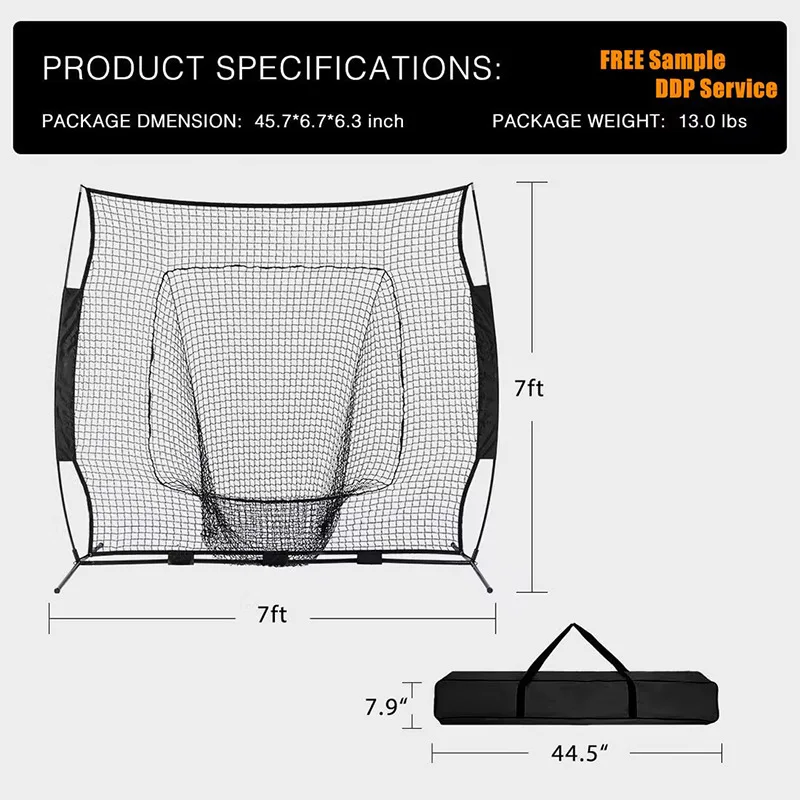 Professional Portable Adult Child Baseball Softball Training Nets 7*7 Made of PU Polyester Custom Logo Batting Practice