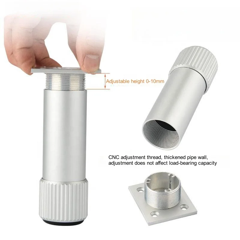 Adjustable Silver Metal Furniture Leg for Tables Sofas Kitchens Bedrooms-Replacement Height Support Leg