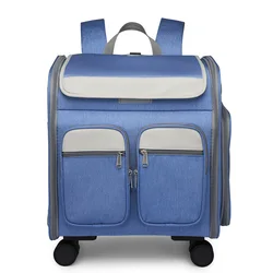 High Quality Airline Approval Portable Travel Backpack Window Pet Dog Carrier Bag with Wheels Pull Bar for Small Dog Cat