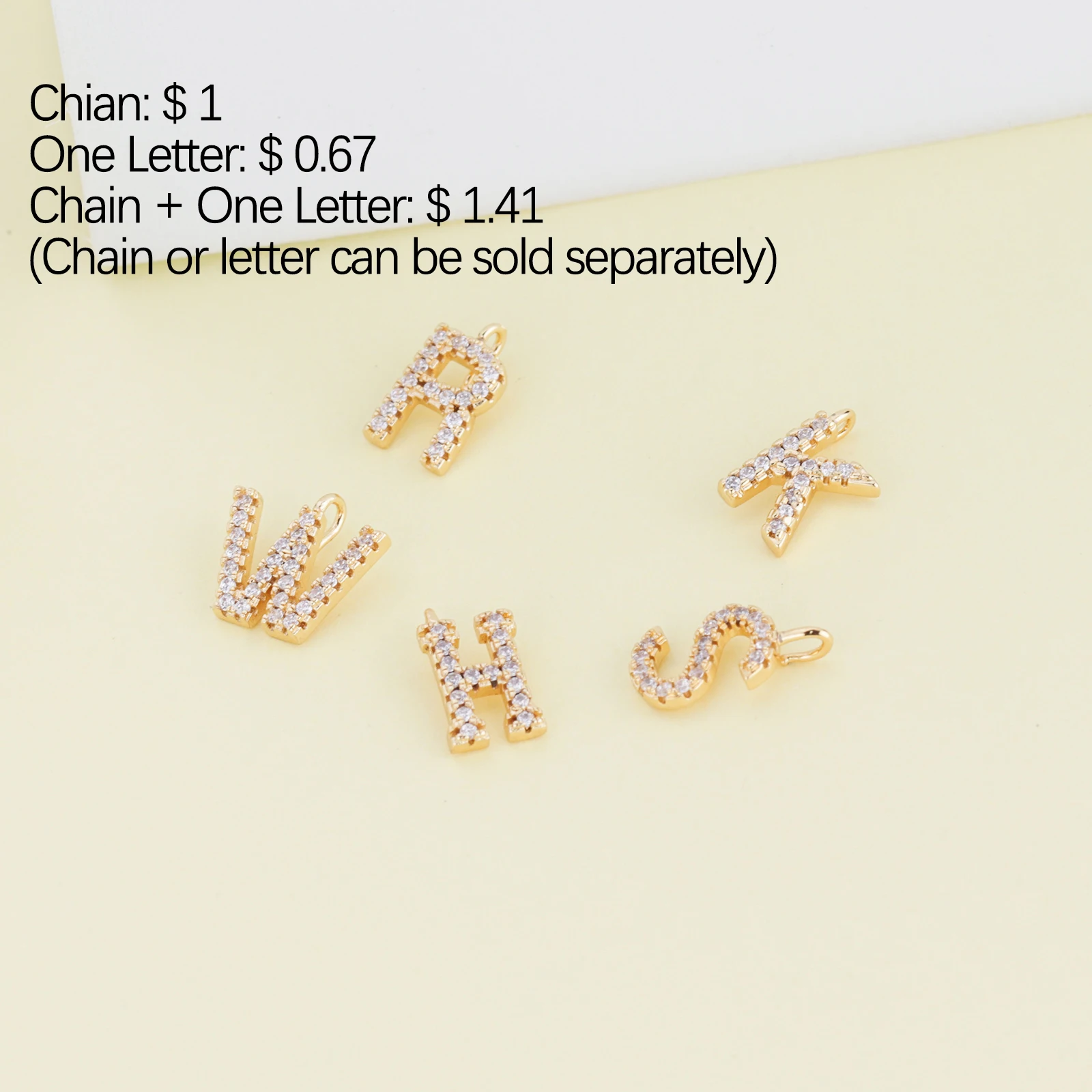 
Wholesale Bling Women Jewelry Copper Custom DIY Gold Plated Charm Zircon Pendant Alphabet Letter Initial Necklace 
